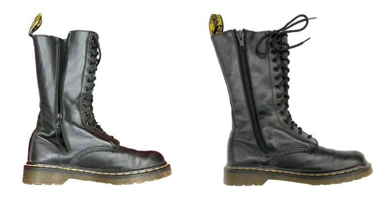 Black Dr Martin Boots Before and After Zip Replacement at Shane Barr Shoe Repairs Tauranga